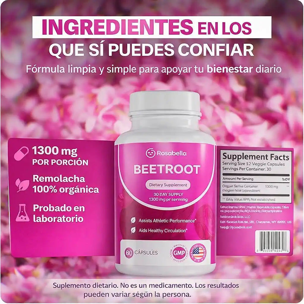 Rosabella Beetroot® | Remolacha Orgánica x 60 Cápsulas para Apoyar la Limpieza Interna