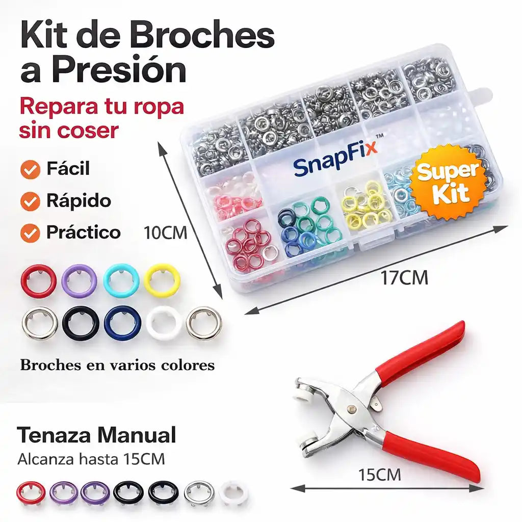 SnapFix™ – Kit de Broches a Presión para Reparar Ropa en Segundos