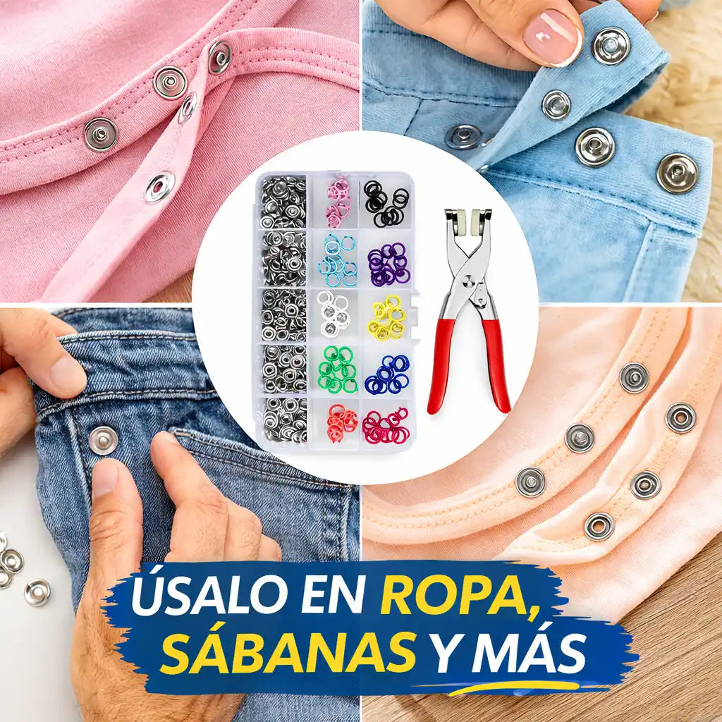 SnapFix™ – Kit de Broches a Presión para Reparar Ropa en Segundos