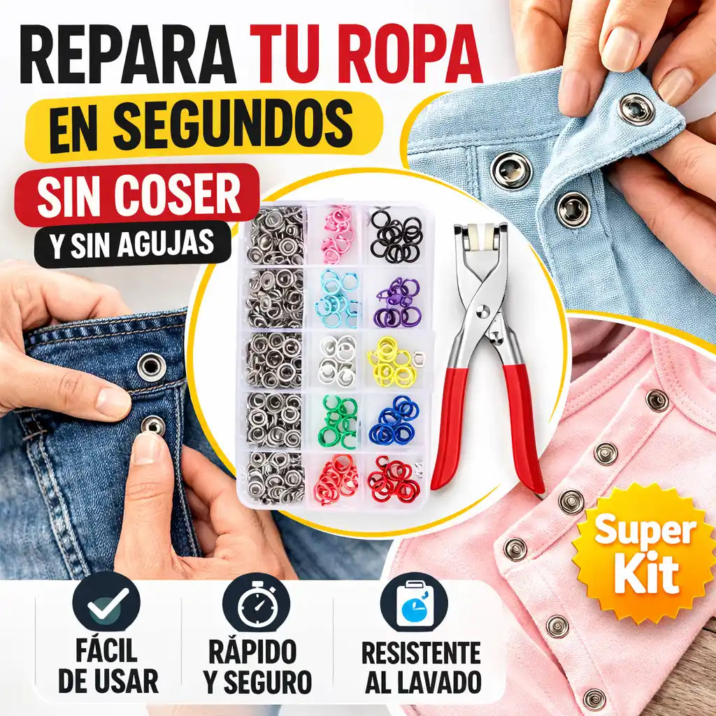 SnapFix™ – Kit de Broches a Presión para Reparar Ropa en Segundos