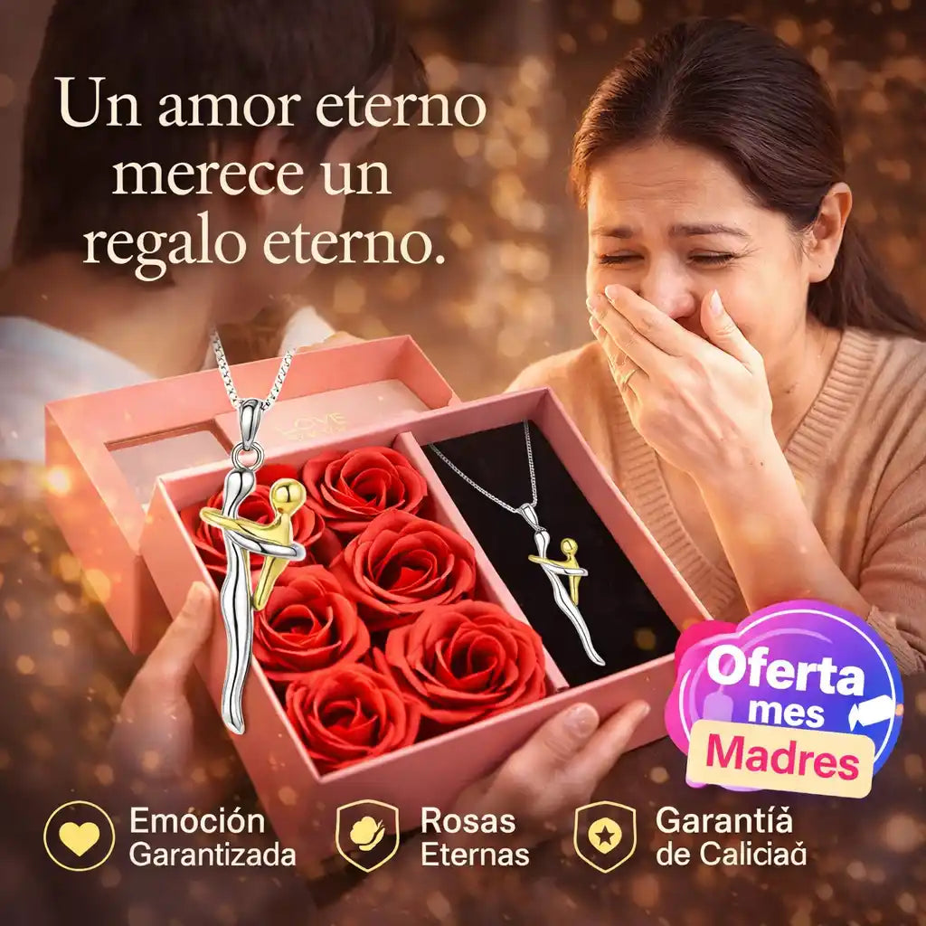 Combo Abrazo Eterno™: Collar Mamá e Hijo + Caja de Rosas de Lujo".