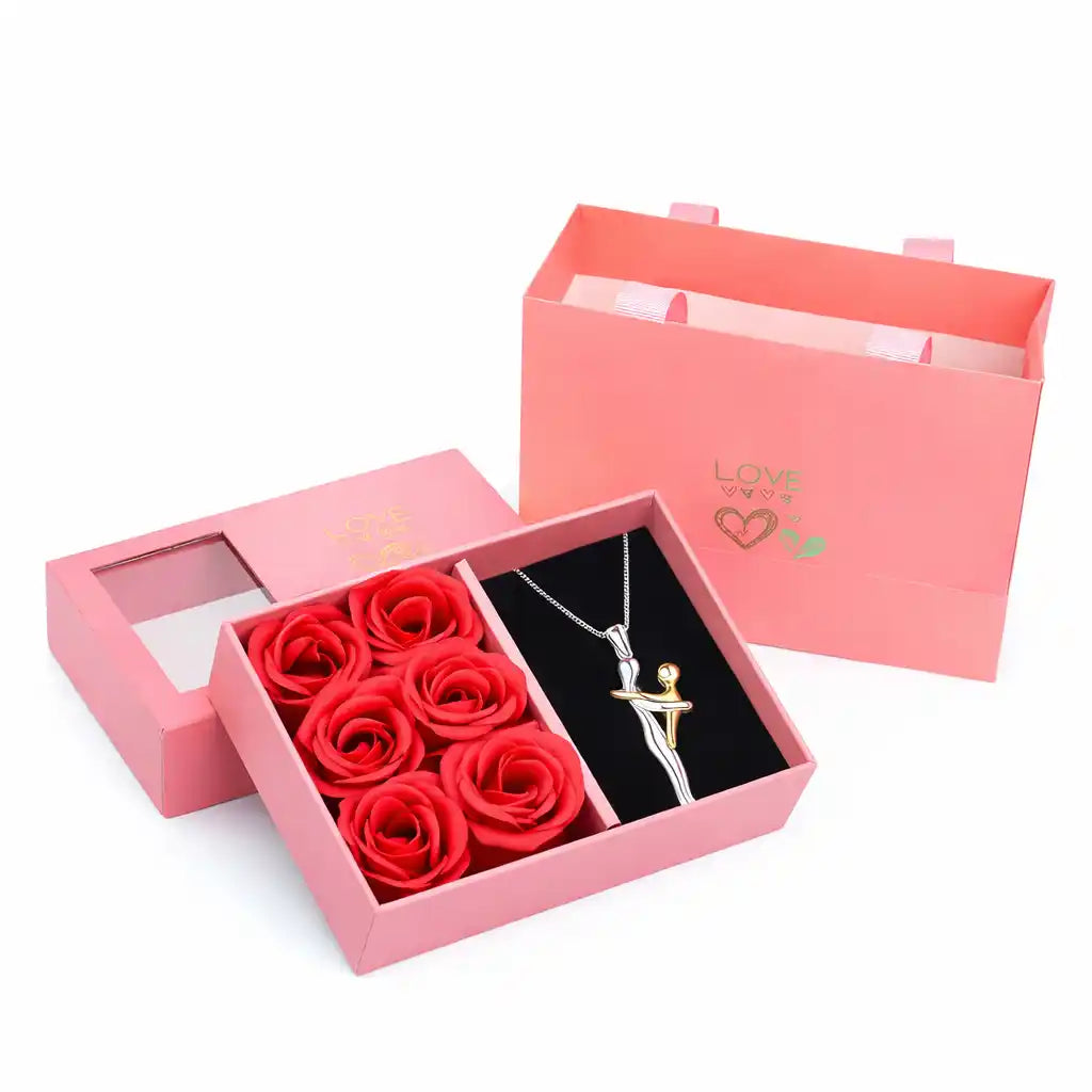 Combo Abrazo Eterno™: Collar Mamá e Hijo + Caja de Rosas de Lujo".