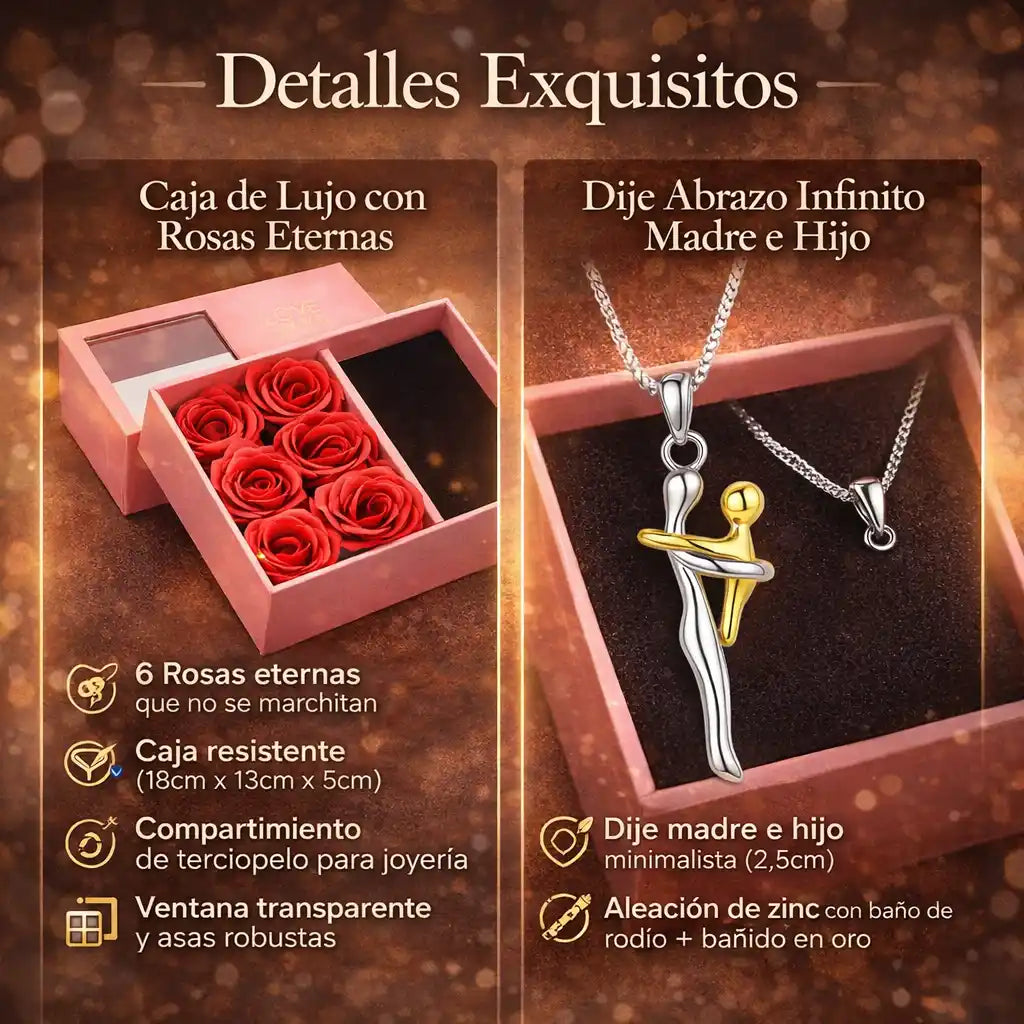 Combo Abrazo Eterno™: Collar Mamá e Hijo + Caja de Rosas de Lujo".