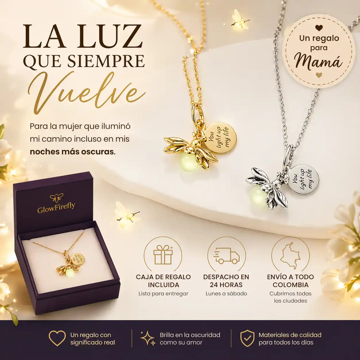 Collar Luciérnaga Evangelina® – Un regalo para mamá que ilumina su vida