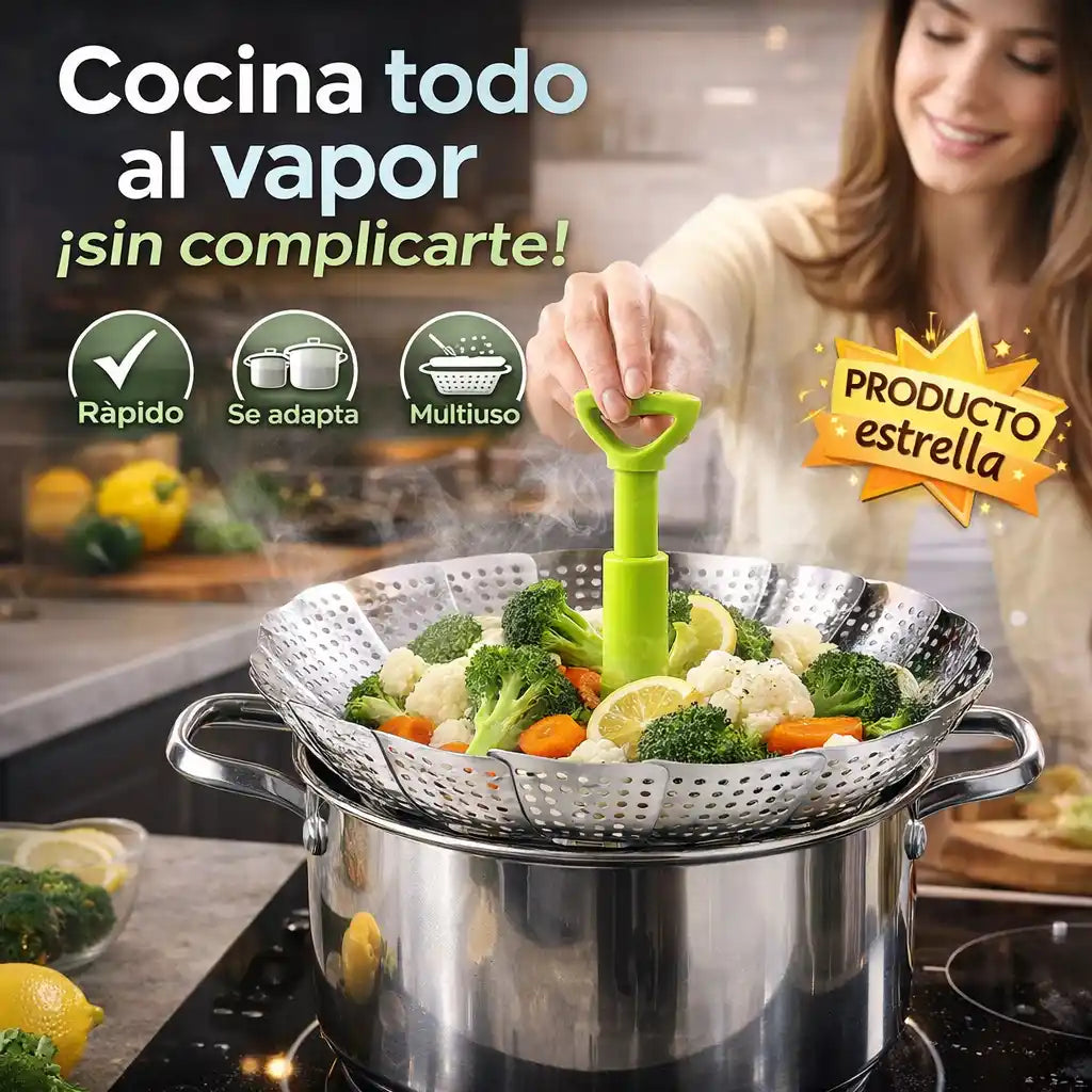 SteamPro™  Canasta Vaporera Ajustable – Cocina y aprovecha mejor cada alimento