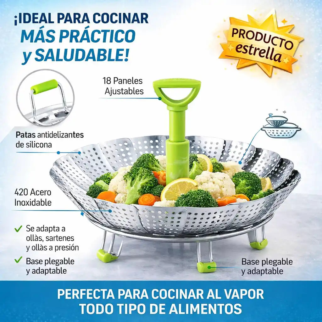 SteamPro™  Canasta Vaporera Ajustable – Cocina y aprovecha mejor cada alimento