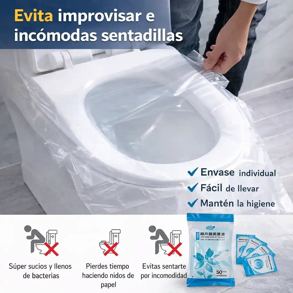 CleanSeat™ Protector Desechable Sanitario X 50 Unidades – Higiene sin contacto en segundos