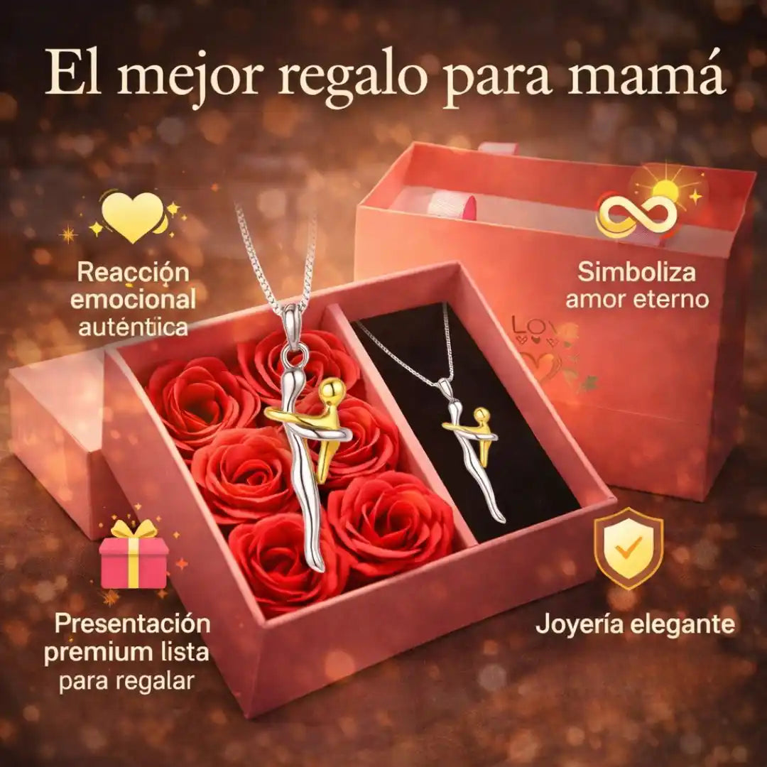 Combo Abrazo Eterno™: Collar Mamá e Hijo + Caja de Rosas de Lujo".