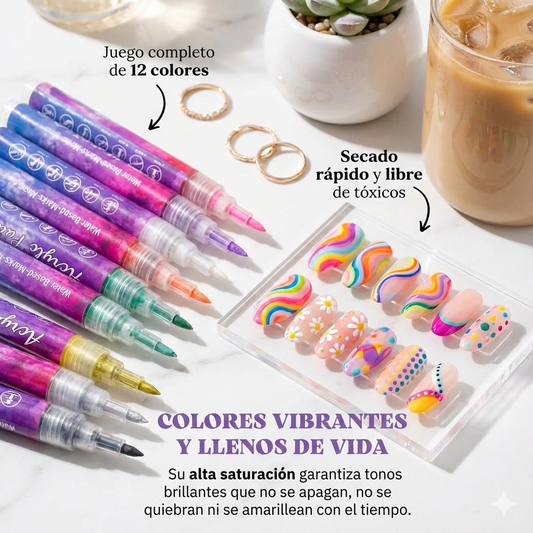 Kit de 12 Marcadores Acrílicos Pro: Diseños de Salón en Casa (Sin Tener Buen Pulso) + Guía 🎁