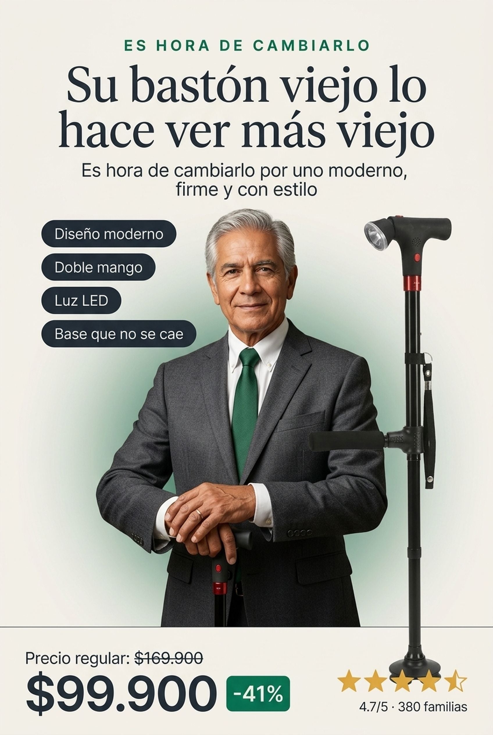 Su bastón viejo lo hace ver más viejo